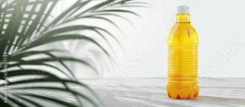 Refined palm olein in plastic bottle transparent size 1000ml isolated with clipping path omega3 omega6 omega 9 for prepare food. with copy space image. Place for adding text or design photo