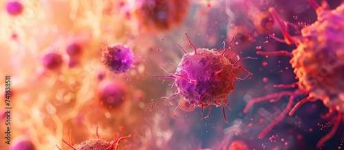 Rheumatoid arthritis RA in an autoimmune disease faultry activated b cells emitting antibodies which attack the joints causes inflammation front view 3d illustration. with copy space image