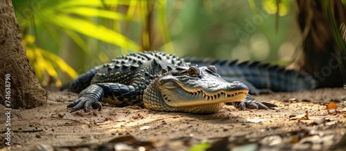 Goa India Mugger Crocodile Or Crocodylus Palustris Resting In Shadow During Hot Day Marsh Crocodile Broad snouted Crocodile Is A Crocodilian Native To Freshwater Habitats From Southern Iran To photo
