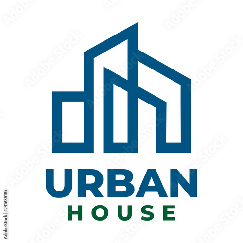 Modern abstract building urban house logo design template vector illustration