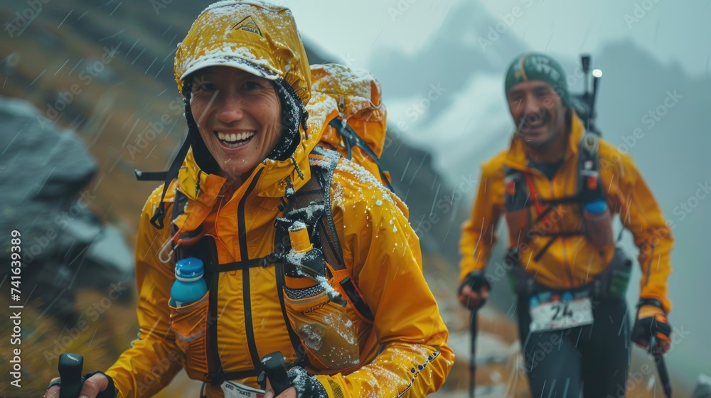 Asia couple with beautiful smile. Trail running, in outdoor nature. Happy Trail Runners in Snowy Weather
Asia couple with beautiful smile. Trail running, in outdoor nature. Happy Trail Runners in Snowy Weather