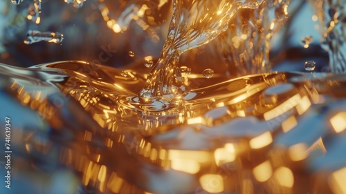 Abstract Liquid Gold Texture with Light Reflections and Ripple Effect Elegant Fluid Background © Psykromia