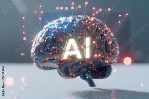 AI Brain Chip led. Artificial Intelligence neurotrophin 4 human computer security mind circuit board. Neuronal network hyperpolarization smart computer processor neuromodulators photo