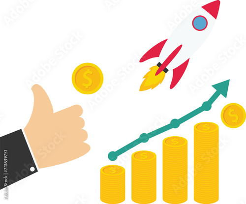 Spaceship rocket taking off. Rapid economic growth.

