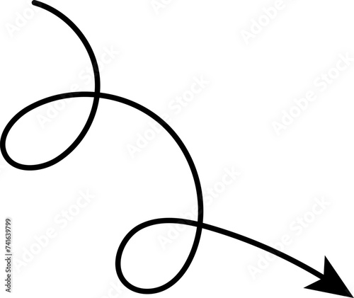 Hand drawn arrows. Hand drawn freehand different curved lines, swirls arrows. Curved arrow line. Doodle, sketch style. Isolated Vector illustration.