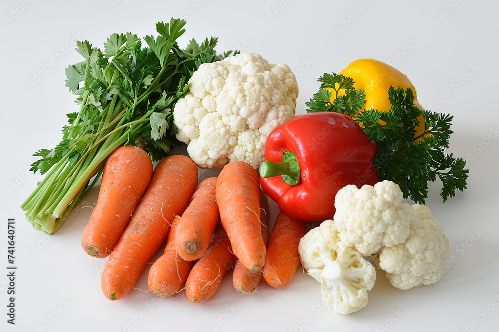 Vegetable soup with ingredients carrot cauliflower potato parsley pepper cabbage tomato Vegetable soup with ingredients carrot cauliflower potato parsley pepper cabbage tomato