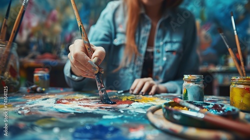 artist in their creative process painting