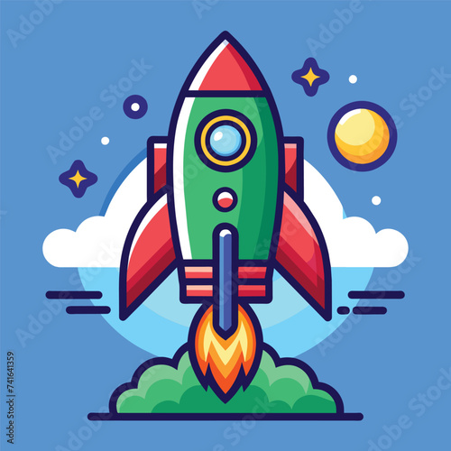Spaceship icon in flat design. Vector illustration.