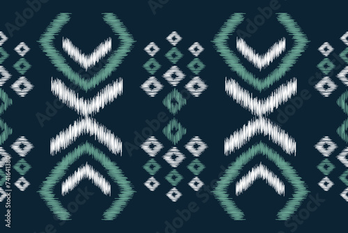 Traditional Ethnic ikat motif fabric pattern geometric style.African Ikat embroidery Ethnic oriental pattern blue background wallpaper. Abstract vector illustration.Texture frame decoration.