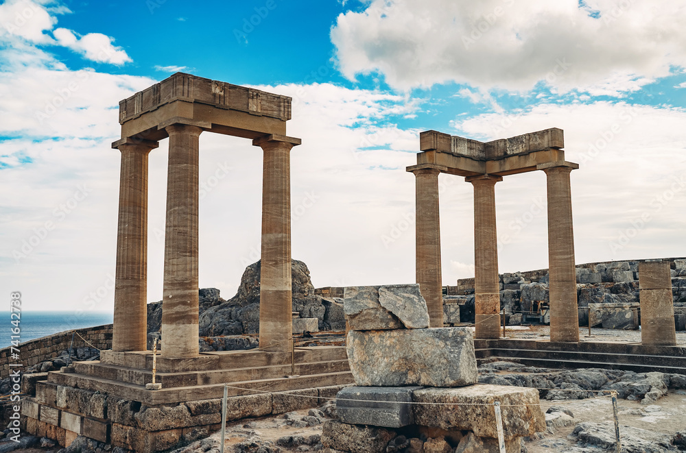 Remaining columns of the Temple of Athena Lindia at the Acropolis of Lindos.