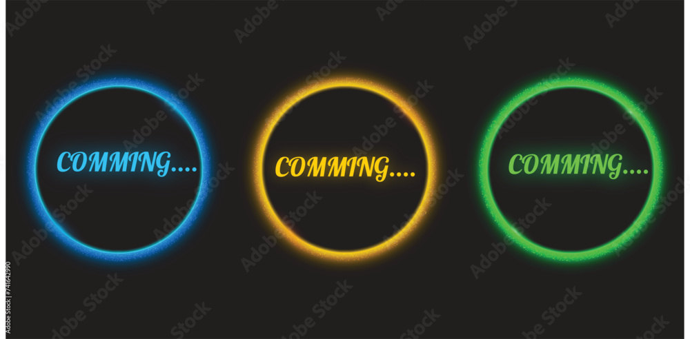 Coming neon Vector. Coming Badge in neon style, design element, light banner, night neon Vector Illustration Coming neon Vector. Coming Badge in neon style, design element, light banner, night neon Vector Illustration