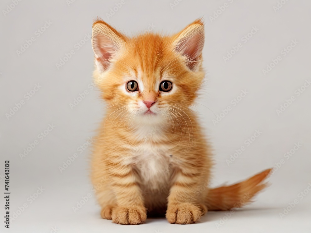 a small fluffy kitten on a white isolated background