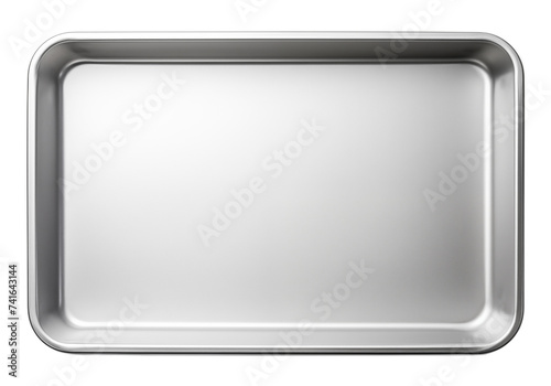 Metal baking pan aluminum tray isolated. Stainless tray. Top view. Stainless steel Stomatological tray, Medical tray.