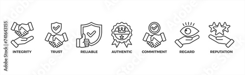 Credibility banner web icon vector illustration concept with icon of integrity, trust, reliable, authentic, commitment, regard, and reputation