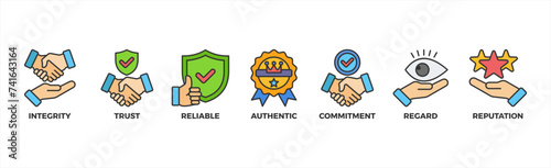 Credibility banner web icon vector illustration concept with icon of integrity, trust, reliable, authentic, commitment, regard, and reputation