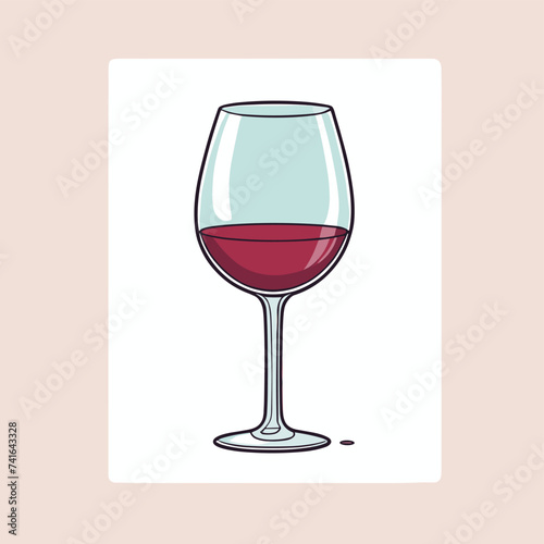 Illustration of a wine glass filled with red wine set against a beige background, featuring clean lines and a minimalist design.