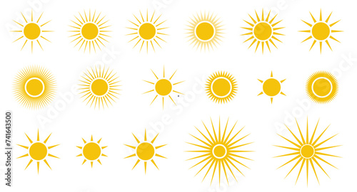 Set of Sun symbols and signs. Vector illustration