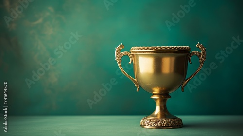 Trophy cup on green backgro...