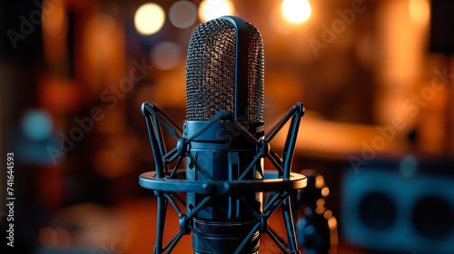 Modern professional microphone in recording studio. Ai generative
