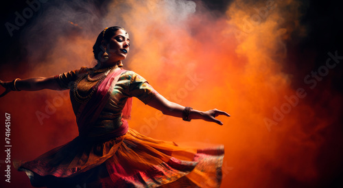 Expressive Kathak: An Indian Dancer, Adorned in Vibrant Traditional Attire, Unleashes Raw and Confrontational Moves, Creating an Explosive Performance with Intense Drama and Elegance.