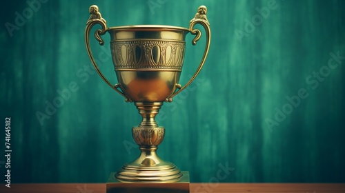 Trophy cup on green backgro...