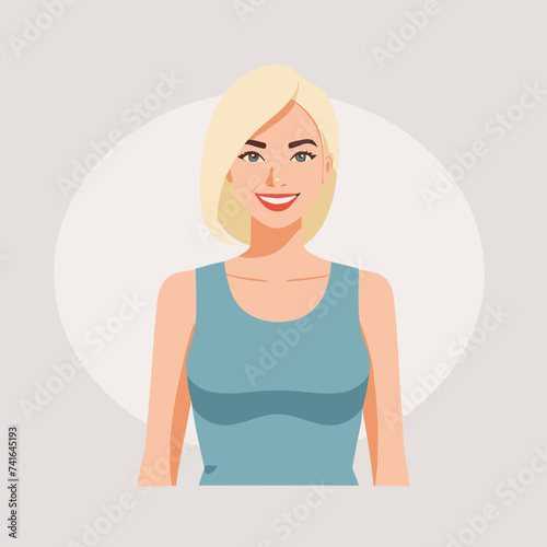 Smiling blonde woman with short hair in a blue top against a light background, illustrating a cheerful and approachable demeanor.
