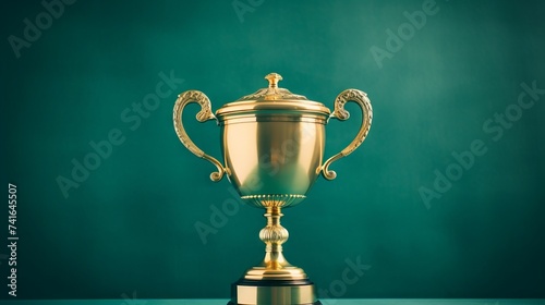 Trophy cup on green backgro...