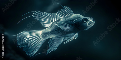 deep sea fish, Angler Deep Sea Fish, colorful betta fish with long beautiful tails on dark background 