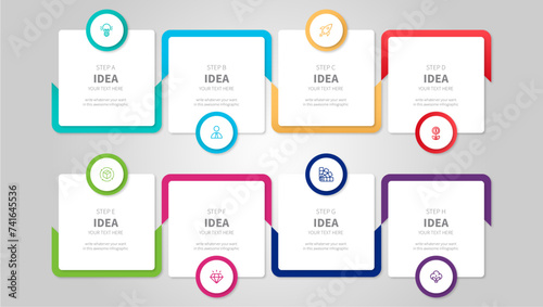Vector infographic template Business concept with 8 options. For content, diagram, flowchart, steps, parts, timeline infographics, workflow, chart.