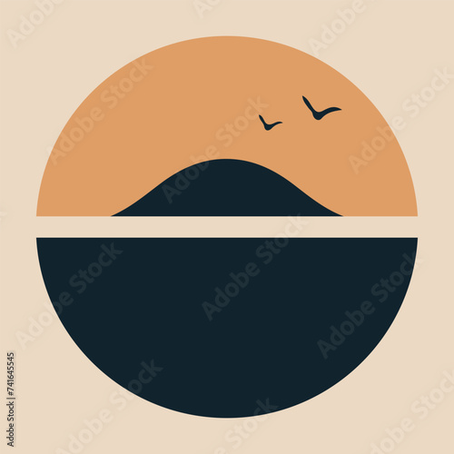 Landscape of the island in a circle, vector color landscape