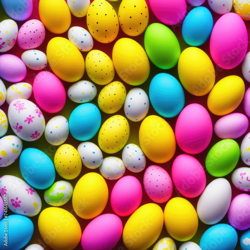 Colorful easter eggs, top view