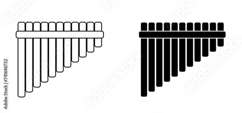 Wooden pan flute music instrument. Panflute symbol or icon. Music folk instrument. panpipe or flute pipe. South American national musical instrument. bamboo, multi barrel flute. Pan Pipes sign.