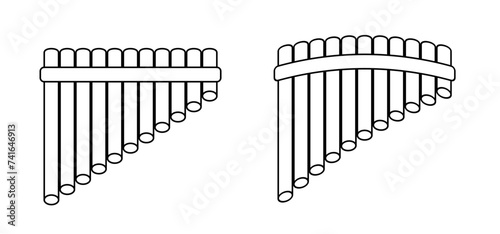 Wooden pan flute music instrument. Panflute symbol or icon. Music folk instrument. panpipe or flute pipe. South American national musical instrument. bamboo, multi barrel flute. Pan Pipes sign.