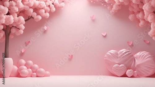 Pink background, pink backdrop, scene, chinese new year, valentine, love mood heart tone. 3d rendering wallpaper studio set