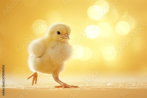 A chick exuding charm and poise, captured mid-strut against a luminous, uniform background. © SardarMuhammad