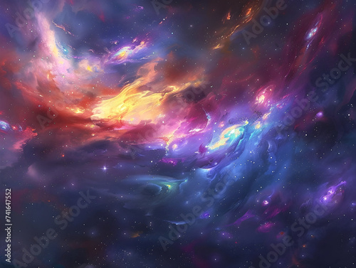 Majestic Interstellar Nebula Display - Vibrant and Saturated Cosmic Dust Clouds, Illuminated by Starlight, Background Concept of Mystery and Exploration of the Universe