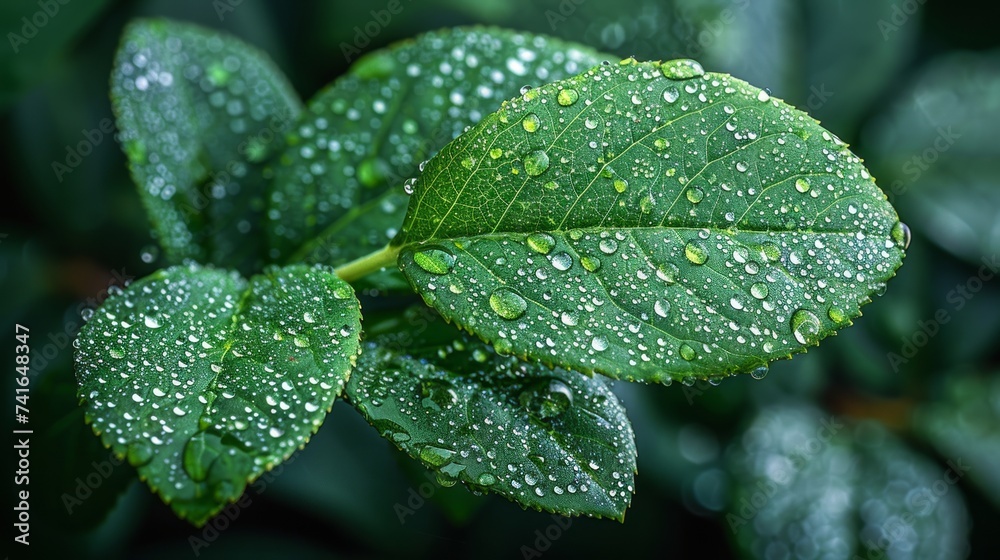 Green Leaf With Water Droplets