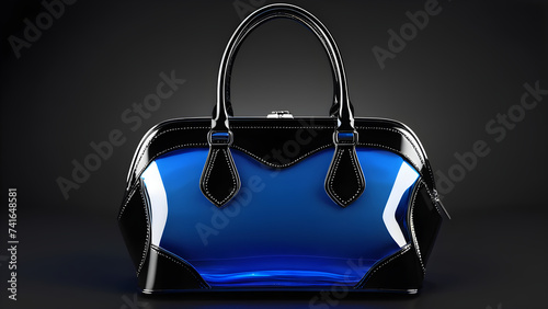 glassy a leather ladies' handbag on a black background. leather bag blue bag isolated on a black background