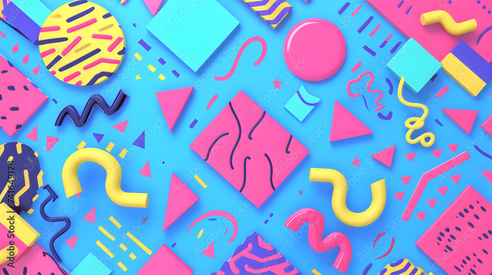 Colorful Memphis Design Style Abstract Geometric Shapes Background
