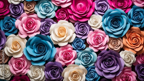 Wall with a background of paper flowers handmade craft creative abstraction