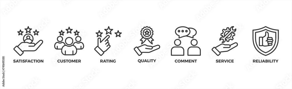 Feedback banner web icon vector illustration concept with icon of satisfaction, customer, rating, quality, comment, service and reliability Feedback banner web icon vector illustration concept with icon of satisfaction, customer, rating, quality, comment, service and reliability