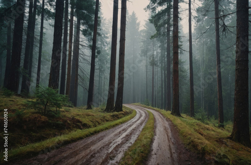 dirt road in the fir forest mountains © Magic Art