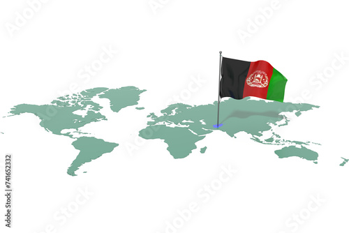 Mappa Terra con evidenziato la nazione Afghanistan e bandiera al vento photo