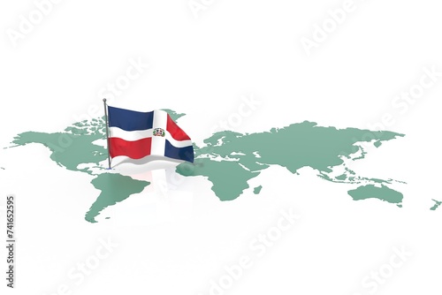 Mappa Terra con evidenziato la nazione Domenican Republic e bandiera al vento photo