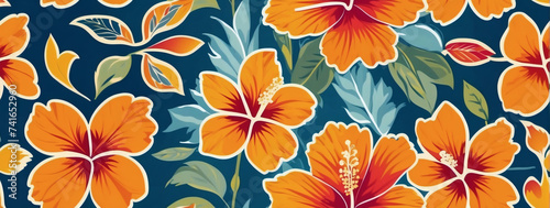 Dynamic hibiscus floral seamless pattern, Geometric ethnic oriental ikat design for background, carpet, and Batik. Vector illustration with traditional embroidery style.