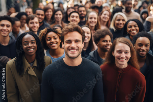 A large group of people smiling into the camera.