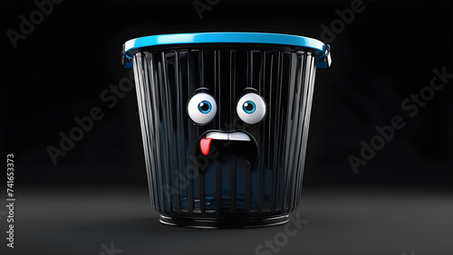 a cartoon character trash bin funny faces on black background