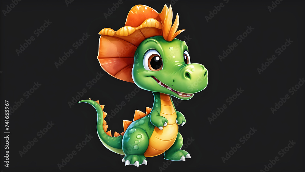 Naklejka premium a cartoon character watercolor nursery style dinosaur clipart on black background