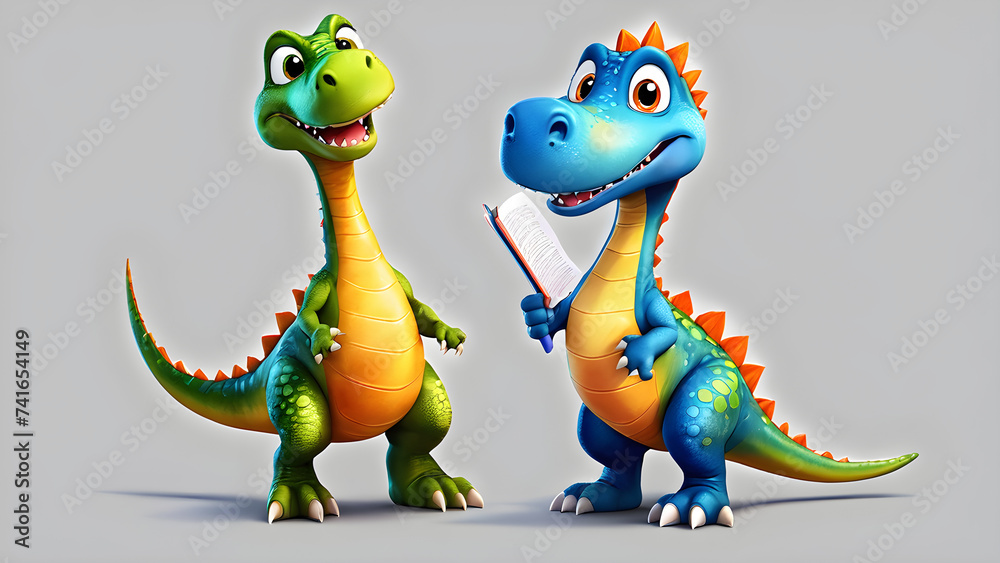 Fototapeta premium a cartoon character watercolor nursery style dinosaur developing public speaking