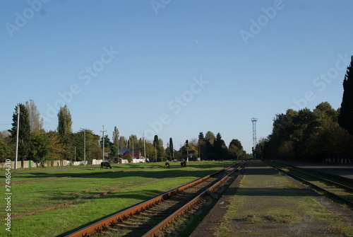 Railway tracks at the station in the city of Lankaran in the south of Azerbaijan